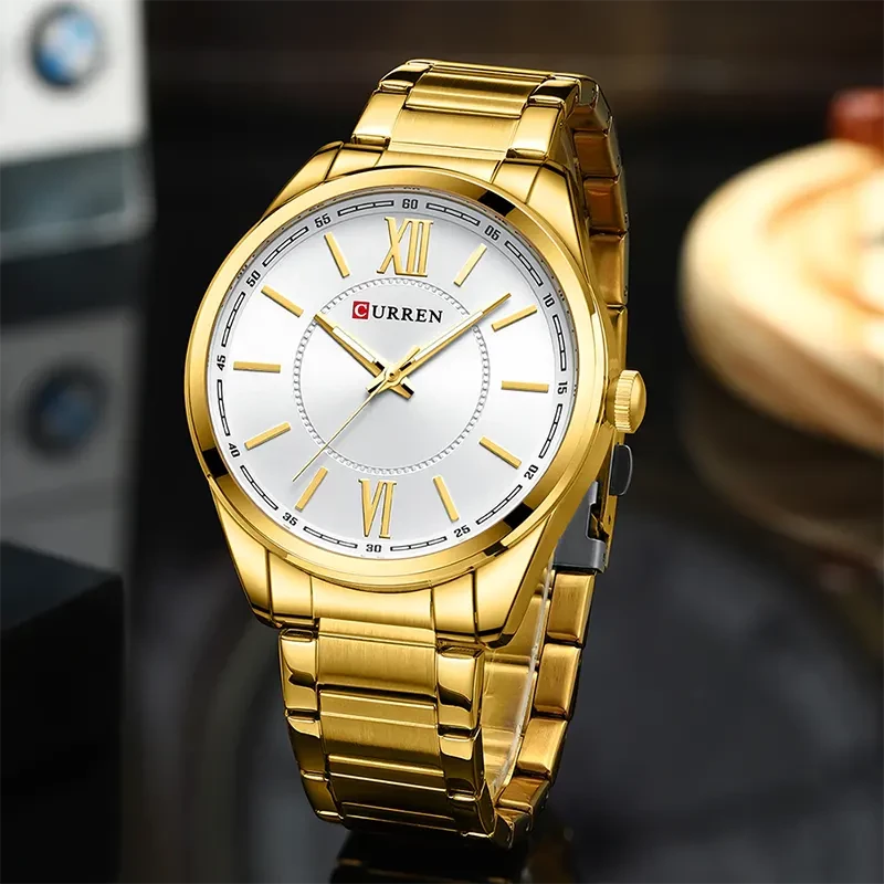 Curren Gold-tone White Dial Men’s Watch | 8423